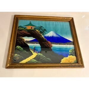 Vintage Wood Golden Frame with Oriental Print